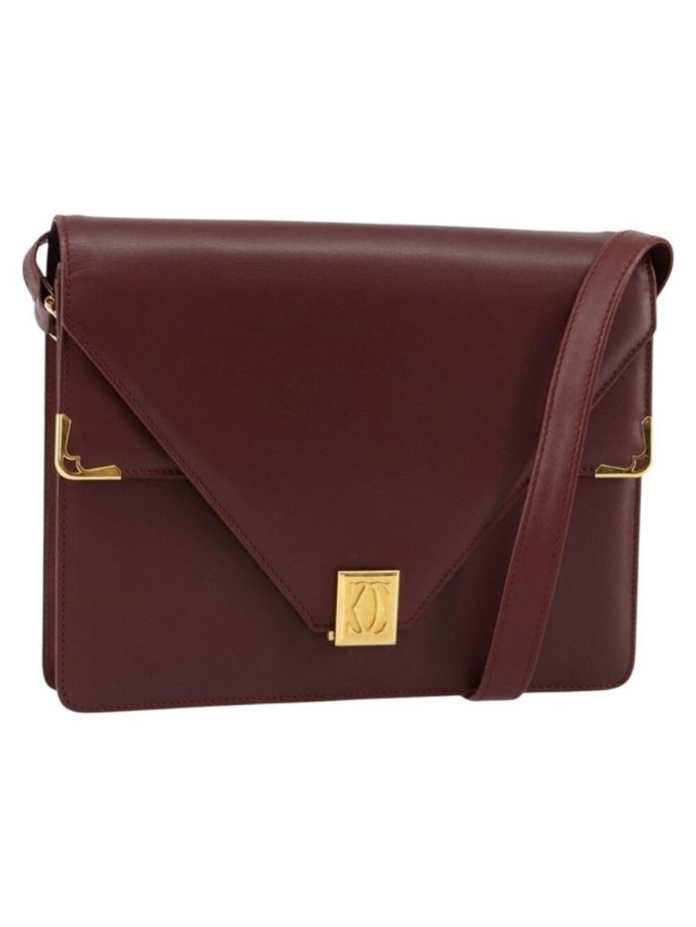 Authentic CARTIER Must Line Shoulder Bag Leather Bordeaux Gold